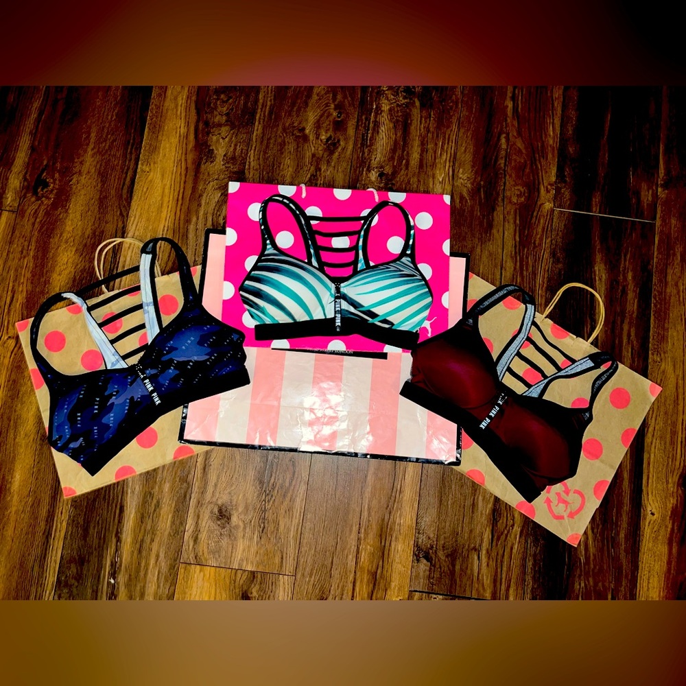 VS PINK Size SMALL Bundle of 3 Ultimate Push-Up Sports Bras.